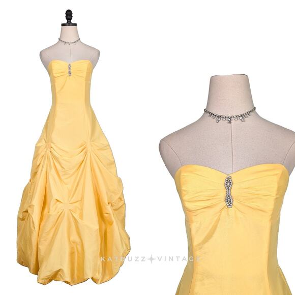 Vintage McClintock Prom Dress Maxi Ball Gown 4 Yellow Princess Belle 90s Fairy - Picture 1 of 12
